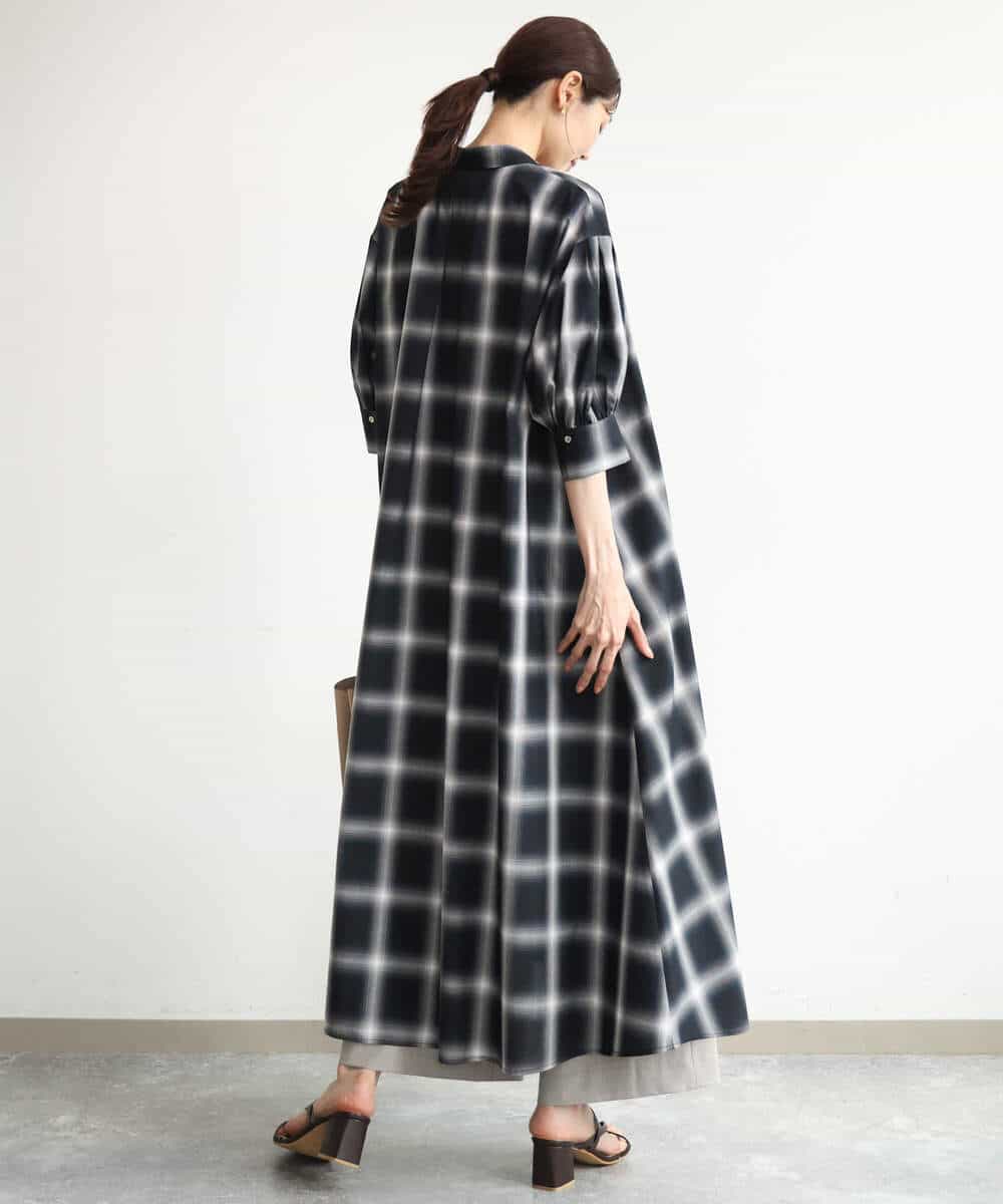 FKEJD31260 MK MICHEL KLEIN(MK ミッシェルクラン) [洗える]オンブレチェック柄シャツワンピース ネイビー