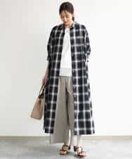 FKEJD31260 MK MICHEL KLEIN(MK ミッシェルクラン) [洗える]オンブレチェック柄シャツワンピース ネイビー
