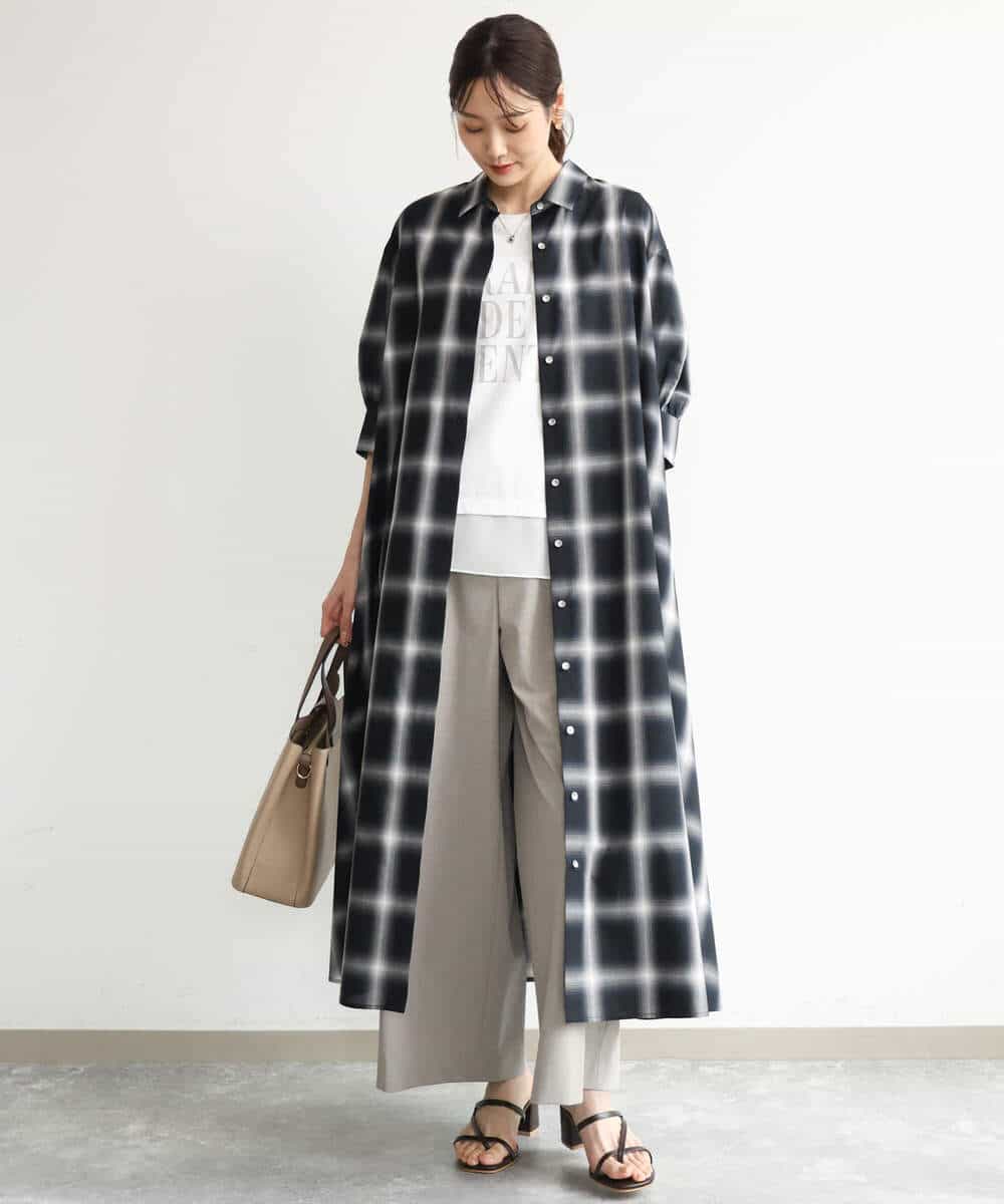 FKEJD31260 MK MICHEL KLEIN(MK ミッシェルクラン) [洗える]オンブレチェック柄シャツワンピース ネイビー