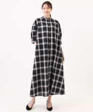 FKEJD31260 MK MICHEL KLEIN(MK ミッシェルクラン) [洗える]オンブレチェック柄シャツワンピース ネイビー