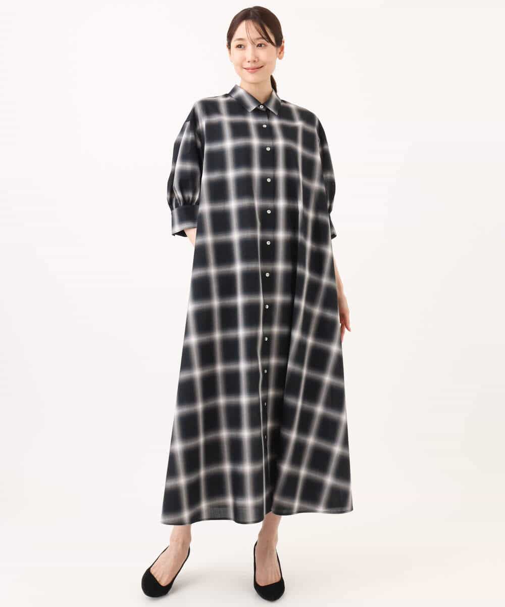 FKEJD31260 MK MICHEL KLEIN(MK ミッシェルクラン) [洗える]オンブレチェック柄シャツワンピース ネイビー
