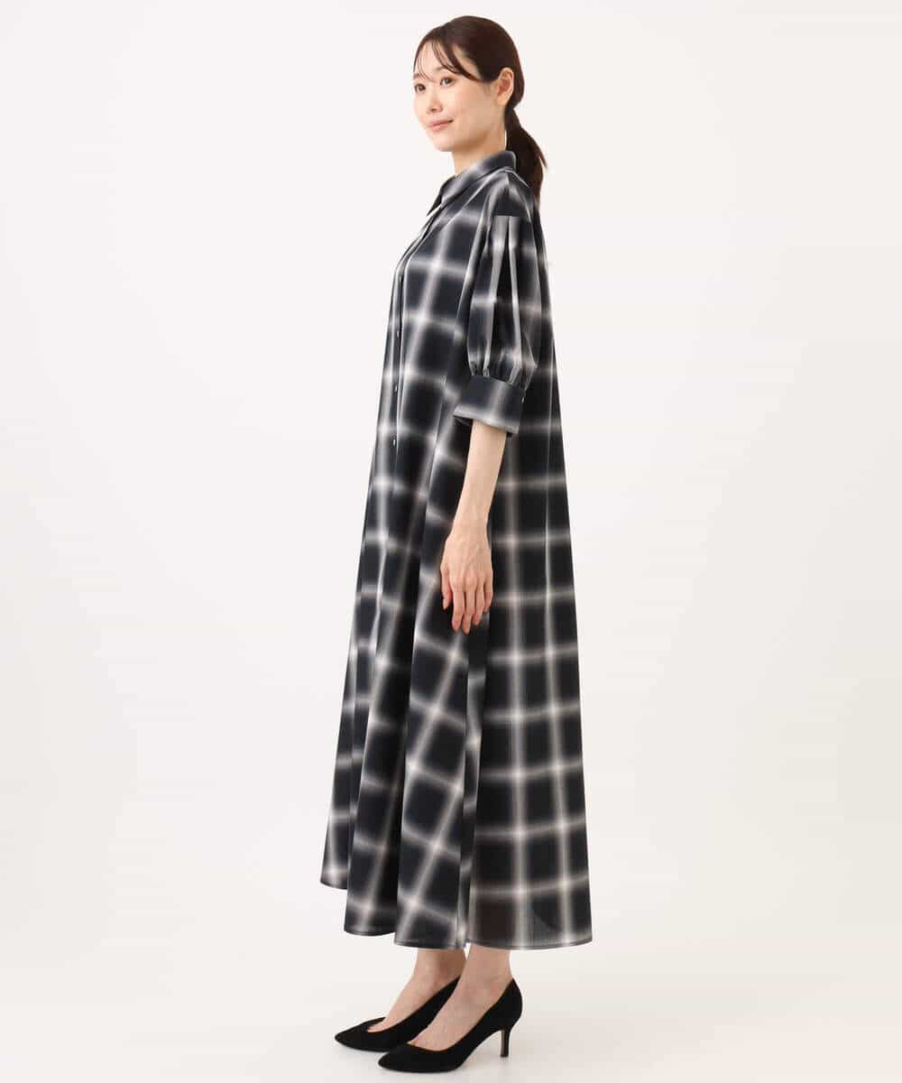 FKEJD31260 MK MICHEL KLEIN(MK ミッシェルクラン) [洗える]オンブレチェック柄シャツワンピース ネイビー