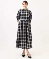 FKEJD31260 MK MICHEL KLEIN(MK ミッシェルクラン) [洗える]オンブレチェック柄シャツワンピース ネイビー