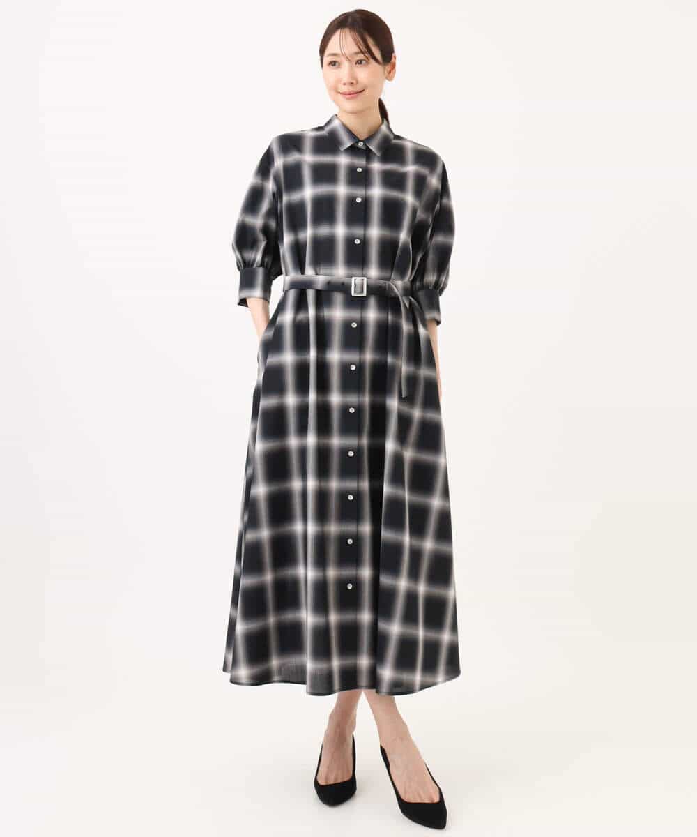 FKEJD31260 MK MICHEL KLEIN(MK ミッシェルクラン) [洗える]オンブレチェック柄シャツワンピース ネイビー