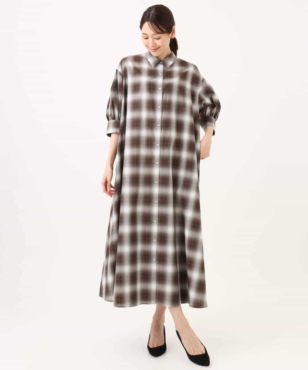 FKEJD31260 MK MICHEL KLEIN(MK ミッシェルクラン) [洗える]オンブレチェック柄シャツワンピース ネイビー