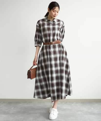 FKEJD31260  [洗える]オンブレチェック柄シャツワンピース