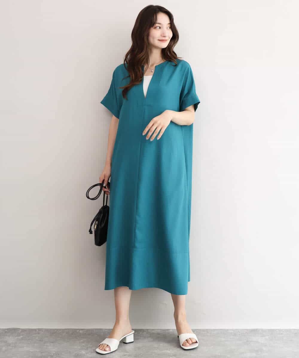 FKEJD70230 MK MICHEL KLEIN(MK ミッシェルクラン) [洗える]深V開きサックワンピース ベージュ