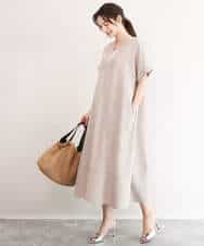 FKEJD70230 MK MICHEL KLEIN(MK ミッシェルクラン) [洗える]深V開きサックワンピース ベージュ