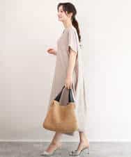 FKEJD70230 MK MICHEL KLEIN(MK ミッシェルクラン) [洗える]深V開きサックワンピース ベージュ