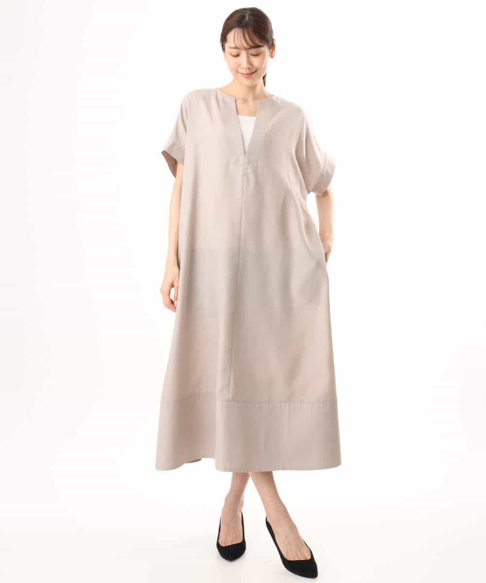 FKEJD70230 MK MICHEL KLEIN(MK ミッシェルクラン) [洗える]深V開きサックワンピース ベージュ