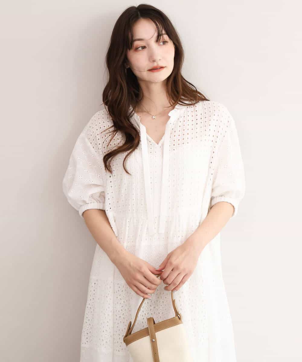 FKEJD71260 MK MICHEL KLEIN(MK ミッシェルクラン) [洗える]パッチワークコットンレースワンピース ブラック