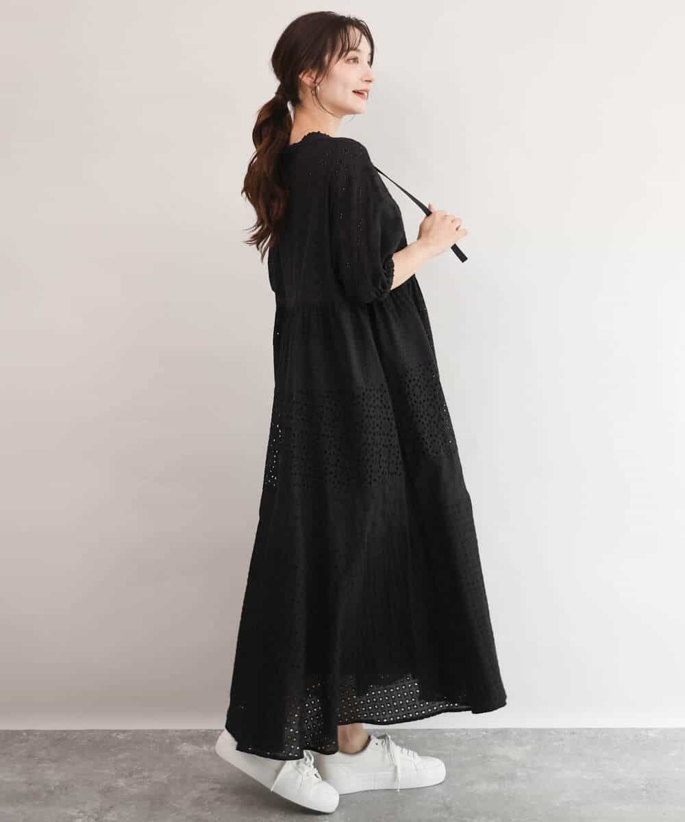 FKEJD71260 MK MICHEL KLEIN(MK ミッシェルクラン) [洗える]パッチワークコットンレースワンピース ブラック