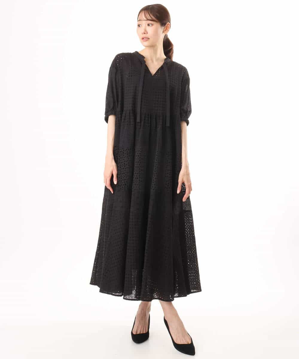 FKEJD71260 MK MICHEL KLEIN(MK ミッシェルクラン) [洗える]パッチワークコットンレースワンピース ブラック