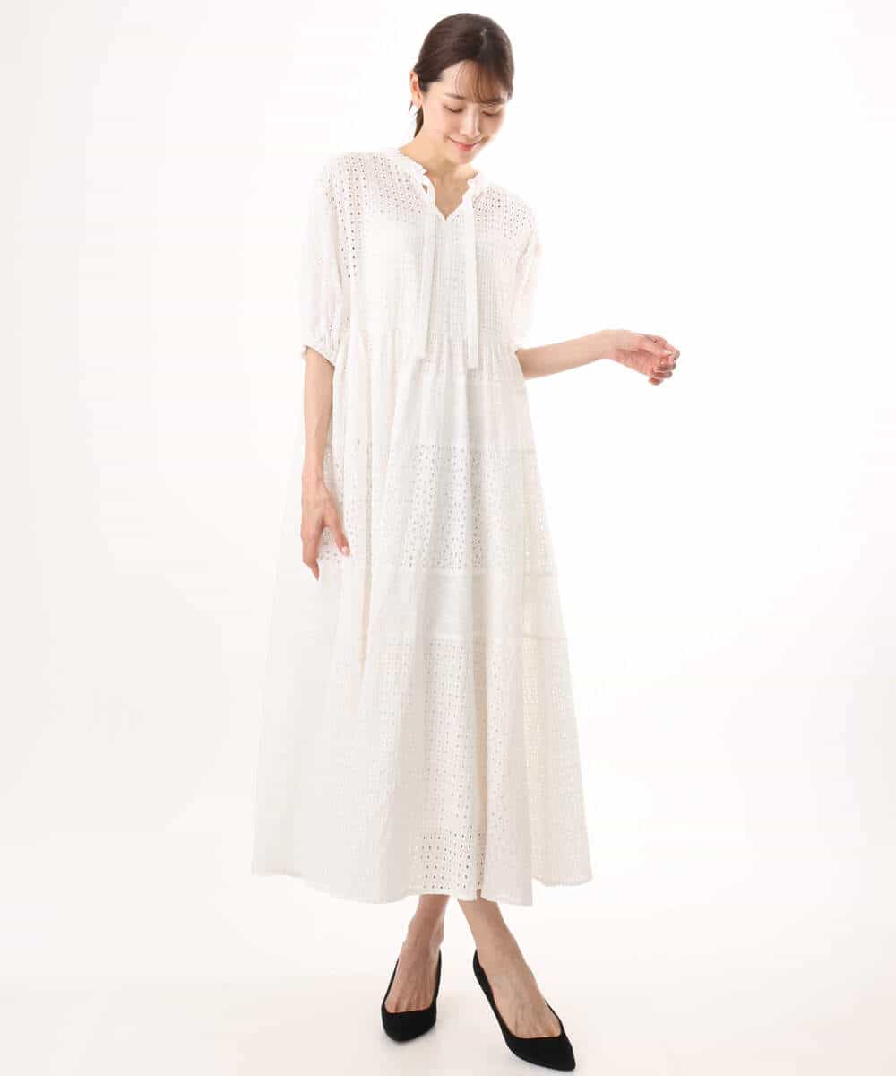 FKEJD71260 MK MICHEL KLEIN(MK ミッシェルクラン) [洗える]パッチワークコットンレースワンピース ブラック