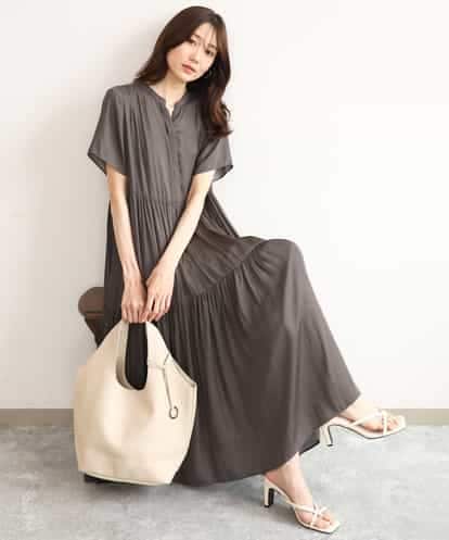 FKEJD72210 MK MICHEL KLEIN [UVカット/接触冷感/洗える]ティアードデザインサテンワンピース
