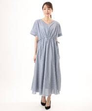 FKEJD77230 MK MICHEL KLEIN(MK ミッシェルクラン) [接触冷感/透湿性/洗える]ストライプ柄V開きワンピース ネイビー