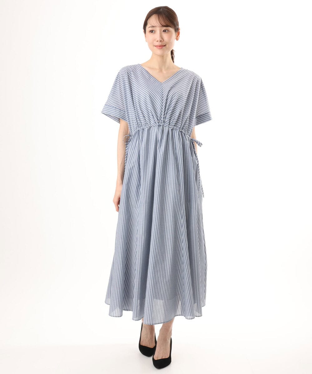 FKEJD77230 MK MICHEL KLEIN(MK ミッシェルクラン) [接触冷感/透湿性/洗える]ストライプ柄V開きワンピース ネイビー