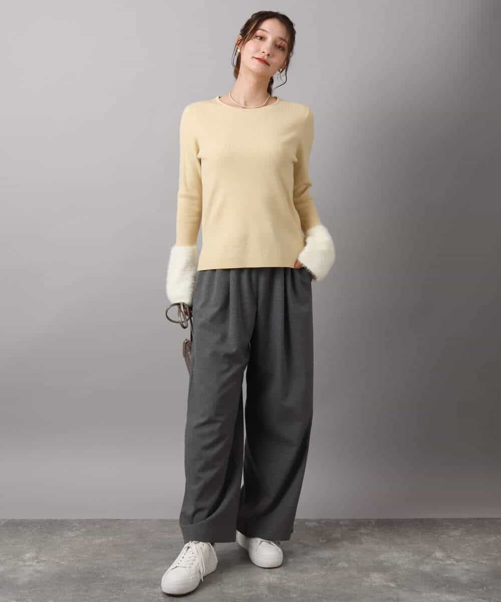 FKFAD41140 MK MICHEL KLEIN(MK ミッシェルクラン) フェザー切替えコンパクトリブニット/洗える ライトイエロー