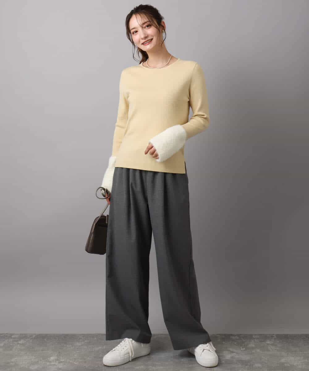 FKFAD41140 MK MICHEL KLEIN(MK ミッシェルクラン) フェザー切替えコンパクトリブニット/洗える ライトイエロー