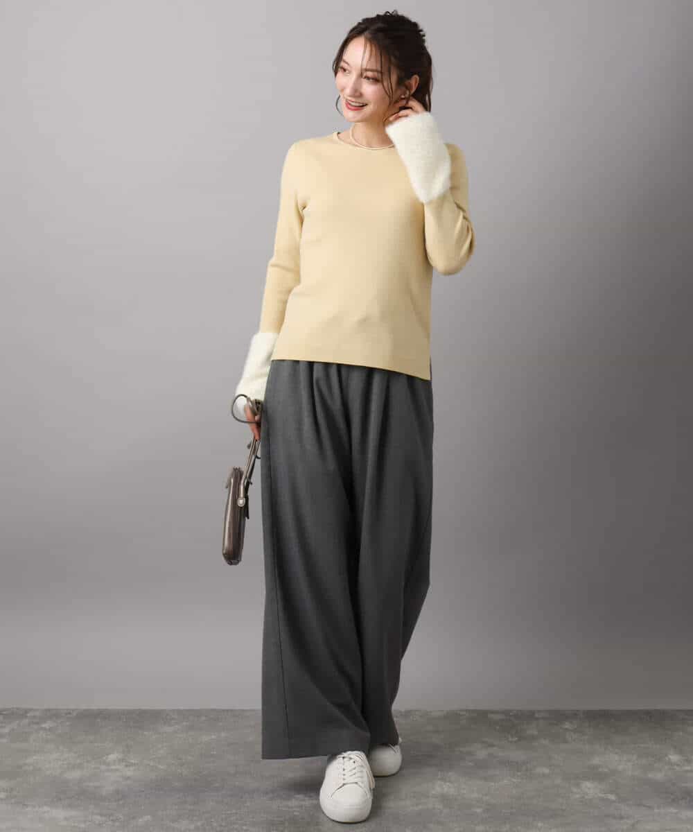 FKFAD41140 MK MICHEL KLEIN(MK ミッシェルクラン) フェザー切替えコンパクトリブニット/洗える ライトイエロー