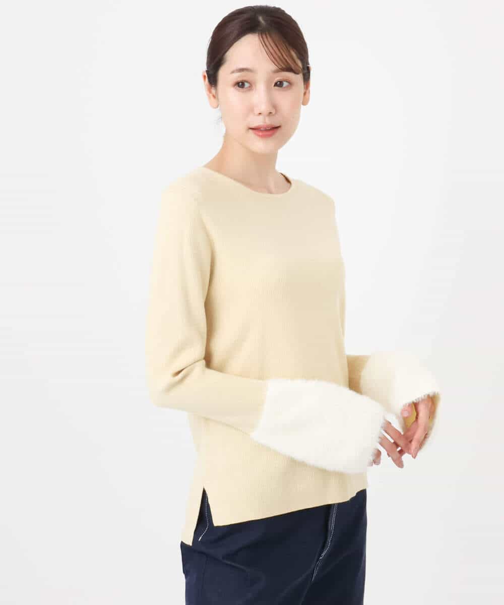 FKFAD41140 MK MICHEL KLEIN(MK ミッシェルクラン) フェザー切替えコンパクトリブニット/洗える ライトイエロー