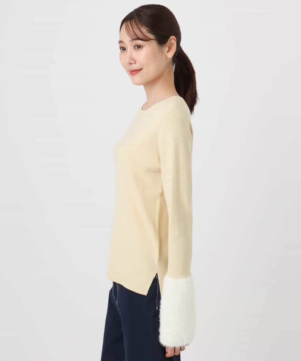 FKFAD41140 MK MICHEL KLEIN(MK ミッシェルクラン) フェザー切替えコンパクトリブニット/洗える ライトイエロー