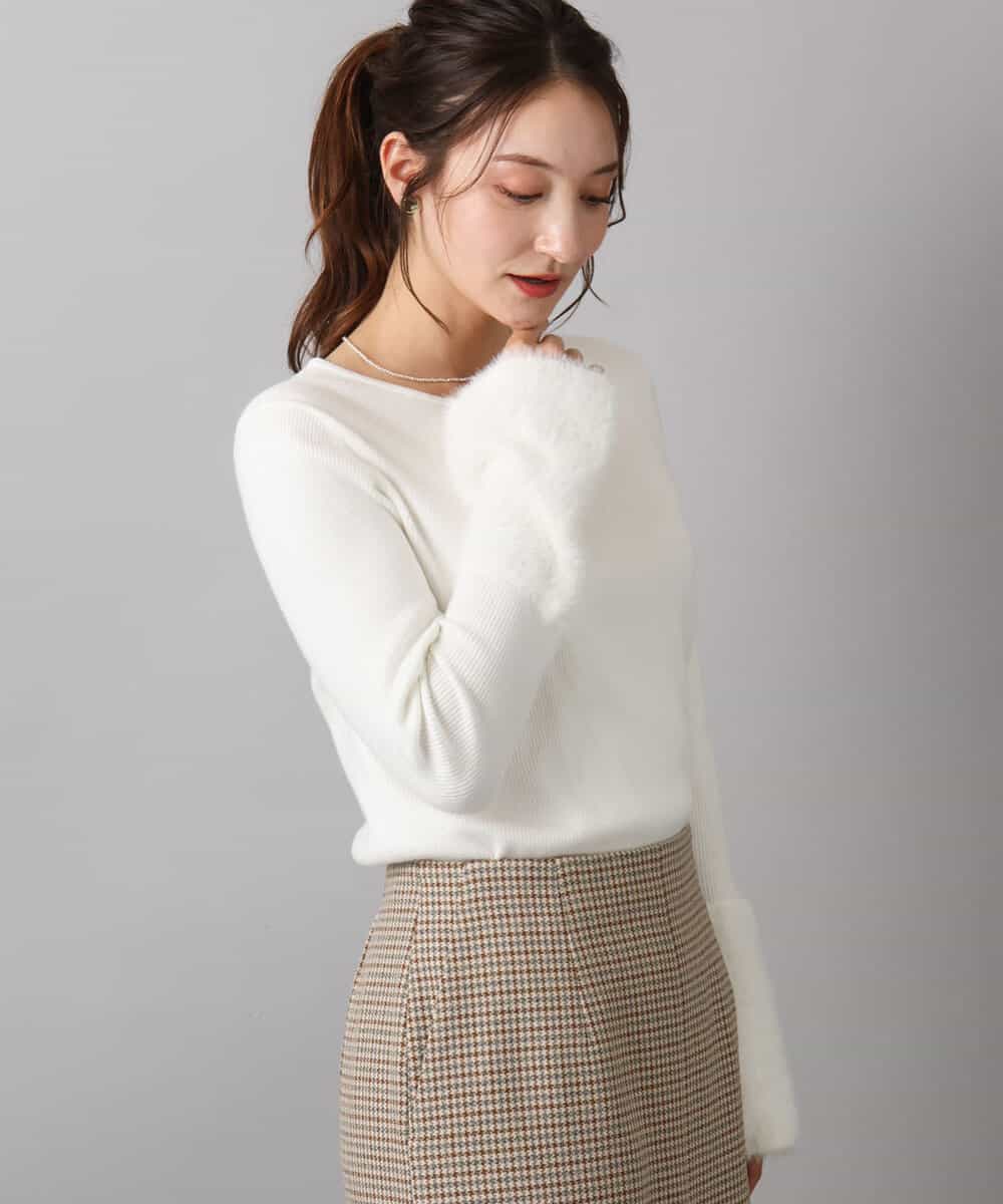 FKFAD41140 MK MICHEL KLEIN(MK ミッシェルクラン) フェザー切替えコンパクトリブニット/洗える ホワイト