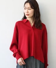 FKFAG42160 MK MICHEL KLEIN(MK ミッシェルクラン) [洗える]衿付きラガーニット レッド
