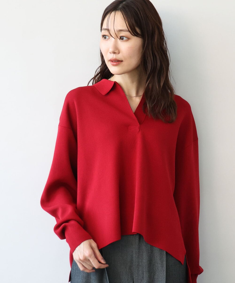 FKFAG42160 MK MICHEL KLEIN(MK ミッシェルクラン) [洗える]衿付きラガーニット レッド