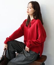FKFAG42160 MK MICHEL KLEIN(MK ミッシェルクラン) [洗える]衿付きラガーニット レッド