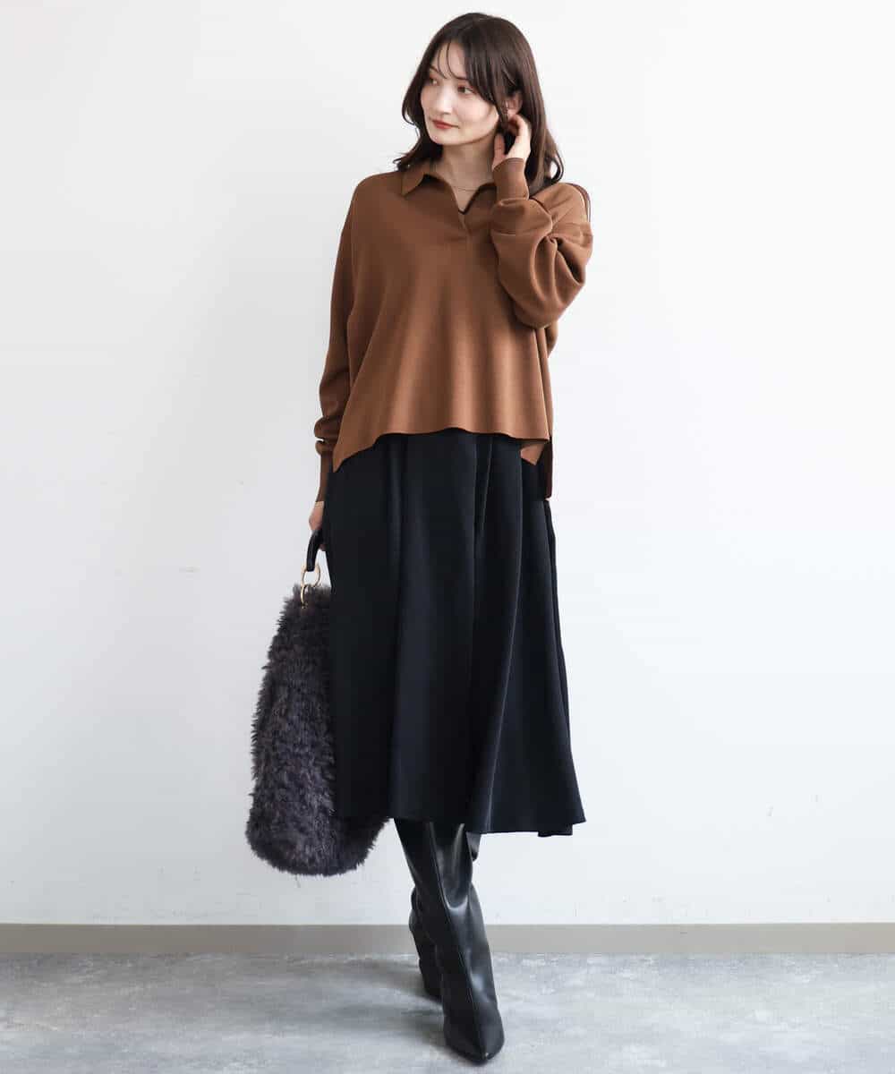 FKFAG42160 MK MICHEL KLEIN(MK ミッシェルクラン) [洗える]衿付きラガーニット レッド