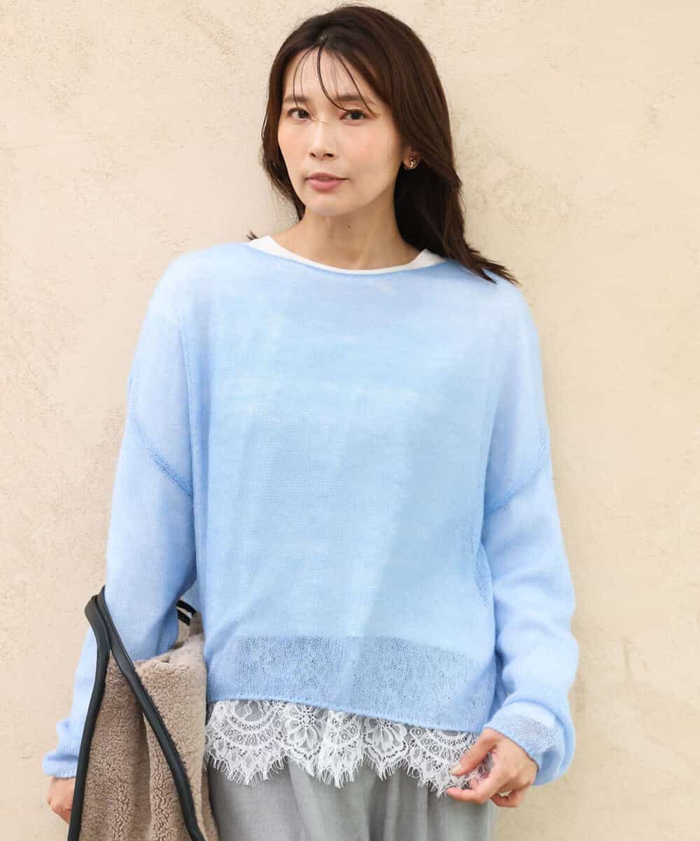 FKFAG44160 MK MICHEL KLEIN(MK ミッシェルクラン) [洗える]モヘアメッシュニット ライトブルー