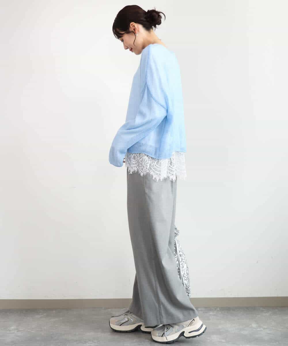 FKFAG44160 MK MICHEL KLEIN(MK ミッシェルクラン) [洗える]モヘアメッシュニット ライトブルー