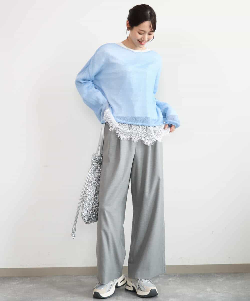 FKFAG44160 MK MICHEL KLEIN(MK ミッシェルクラン) [洗える]モヘアメッシュニット ライトブルー