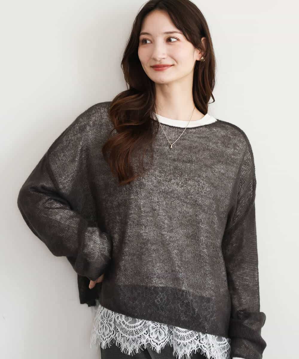 FKFAG44160 MK MICHEL KLEIN(MK ミッシェルクラン) [洗える]モヘアメッシュニット ライトブルー