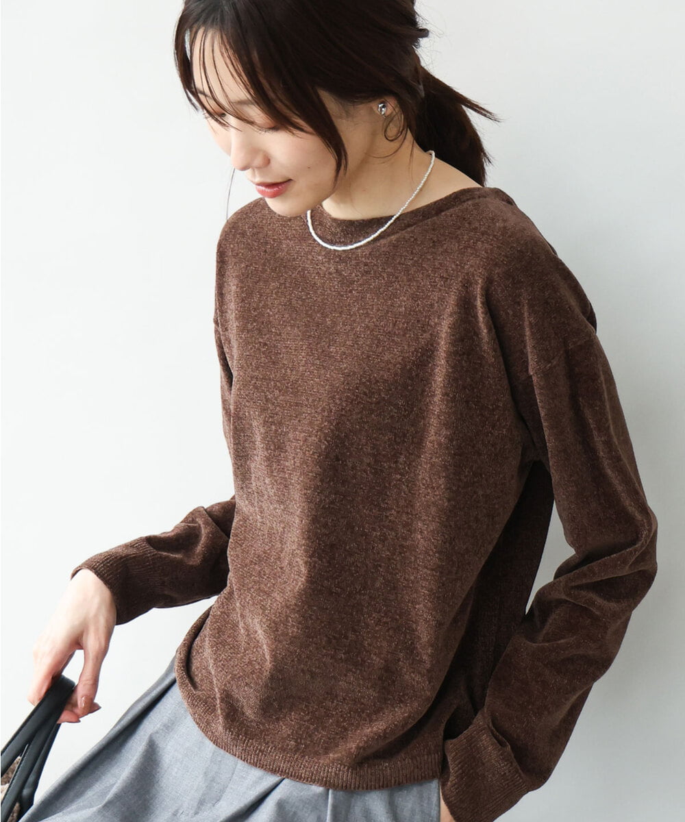 FKFAG45120 MK MICHEL KLEIN(MK ミッシェルクラン) [洗える]モールヤーンボートネックニット レッド