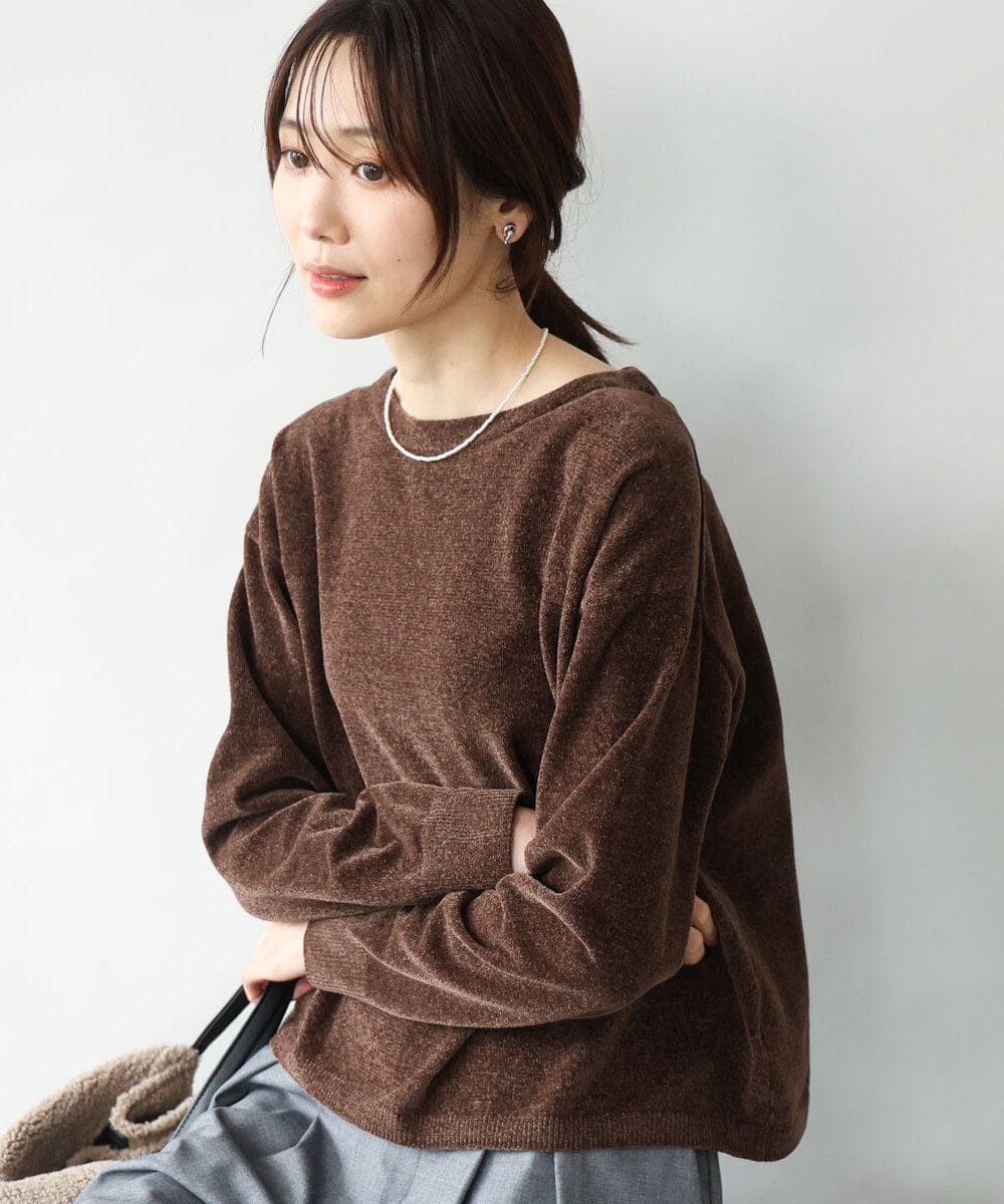 FKFAG45120 MK MICHEL KLEIN(MK ミッシェルクラン) [洗える]モールヤーンボートネックニット ブラウン