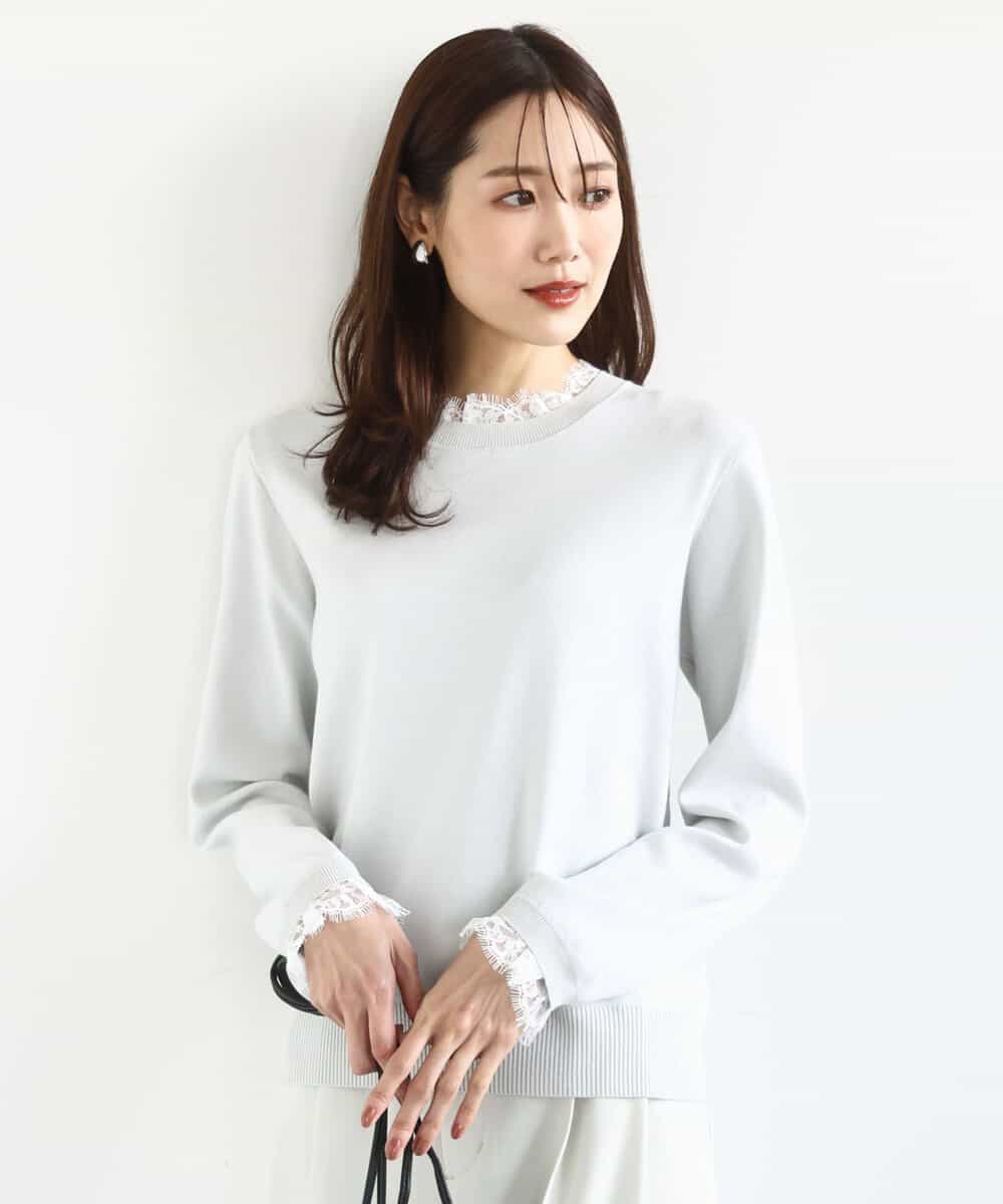 FKFDD11140 MK MICHEL KLEIN(MK ミッシェルクラン) [洗える]レースデザインコンパクトニット ライトグレー