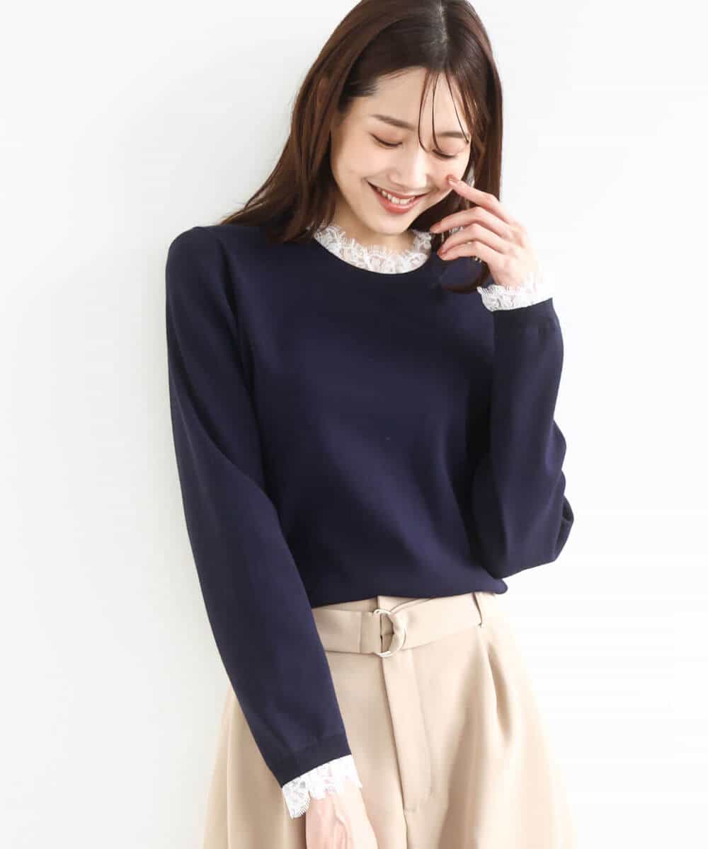 FKFDD11140 MK MICHEL KLEIN(MK ミッシェルクラン) [洗える]レースデザインコンパクトニット ライトグレー