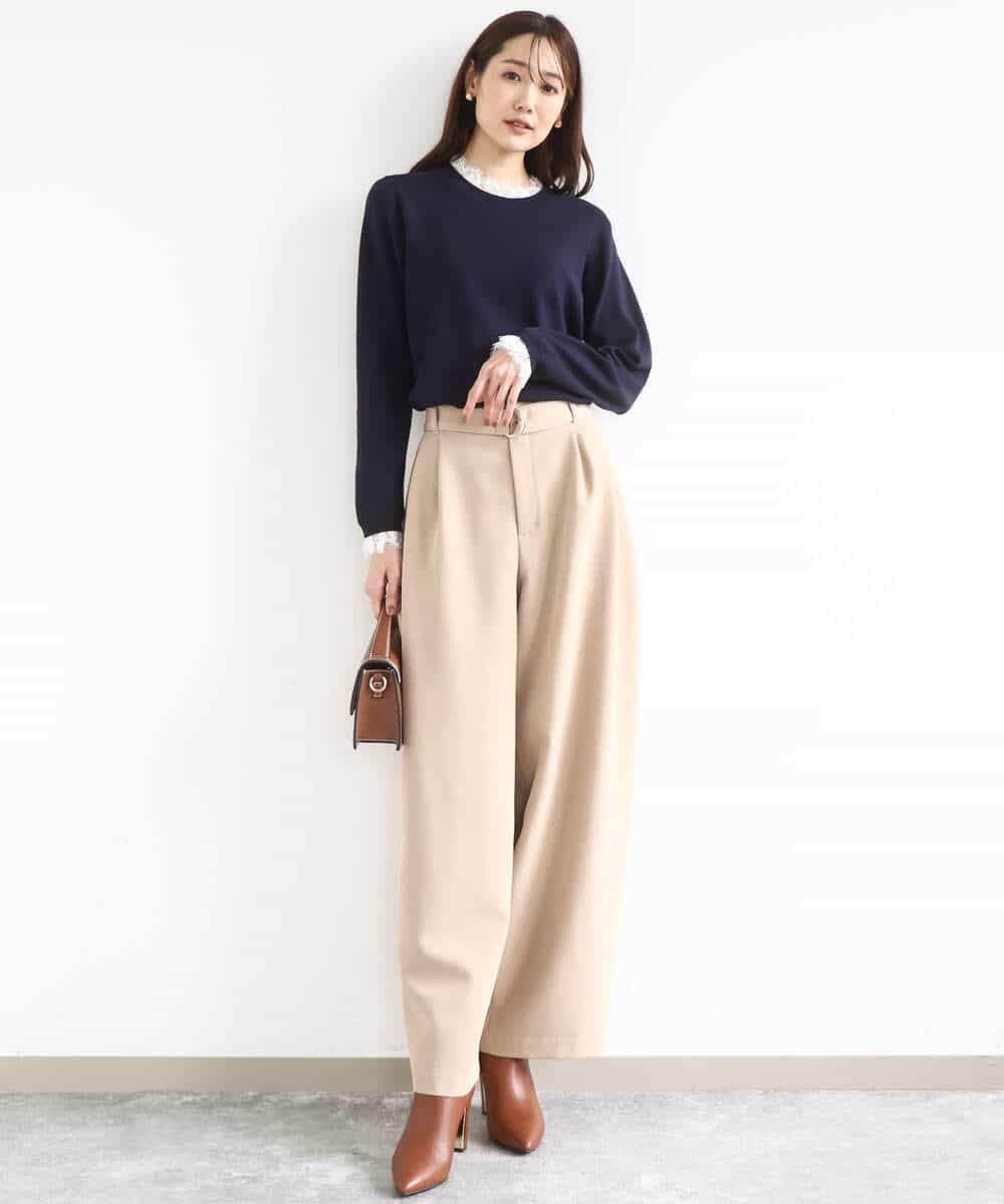 FKFDD11140 MK MICHEL KLEIN(MK ミッシェルクラン) [洗える]レースデザインコンパクトニット ライトグレー