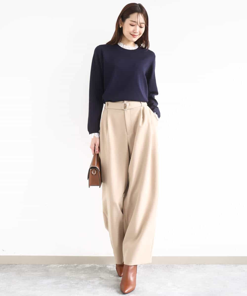 FKFDD11140 MK MICHEL KLEIN(MK ミッシェルクラン) [洗える]レースデザインコンパクトニット ライトグレー