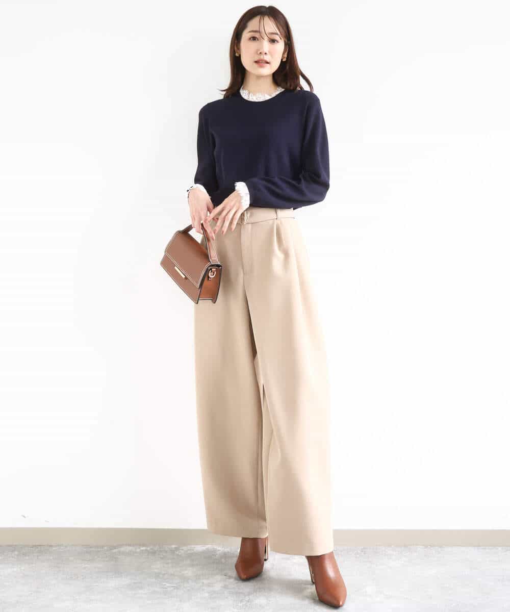 FKFDD11140 MK MICHEL KLEIN(MK ミッシェルクラン) [洗える]レースデザインコンパクトニット ライトグレー