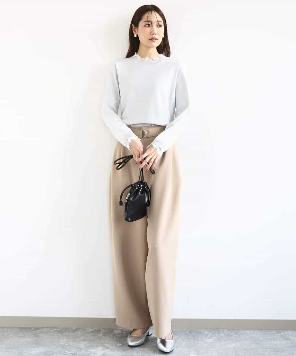 FKFDD11140 MK MICHEL KLEIN(MK ミッシェルクラン) [洗える]レースデザインコンパクトニット ライトグレー