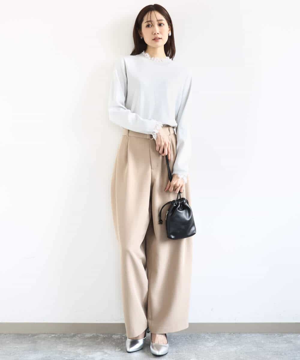 FKFDD11140 MK MICHEL KLEIN(MK ミッシェルクラン) [洗える]レースデザインコンパクトニット ライトグレー
