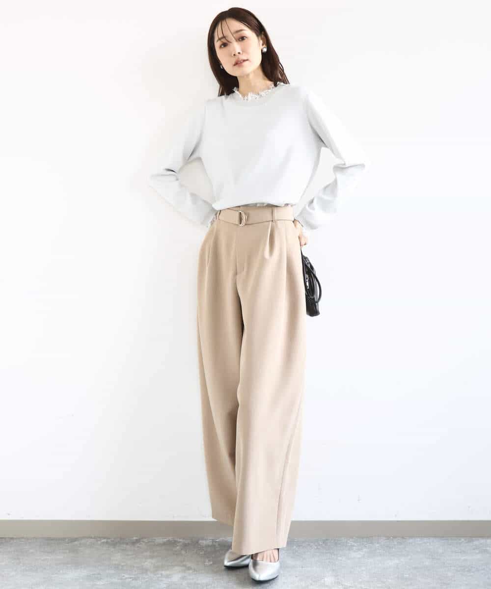 FKFDD11140 MK MICHEL KLEIN(MK ミッシェルクラン) [洗える]レースデザインコンパクトニット ライトグレー