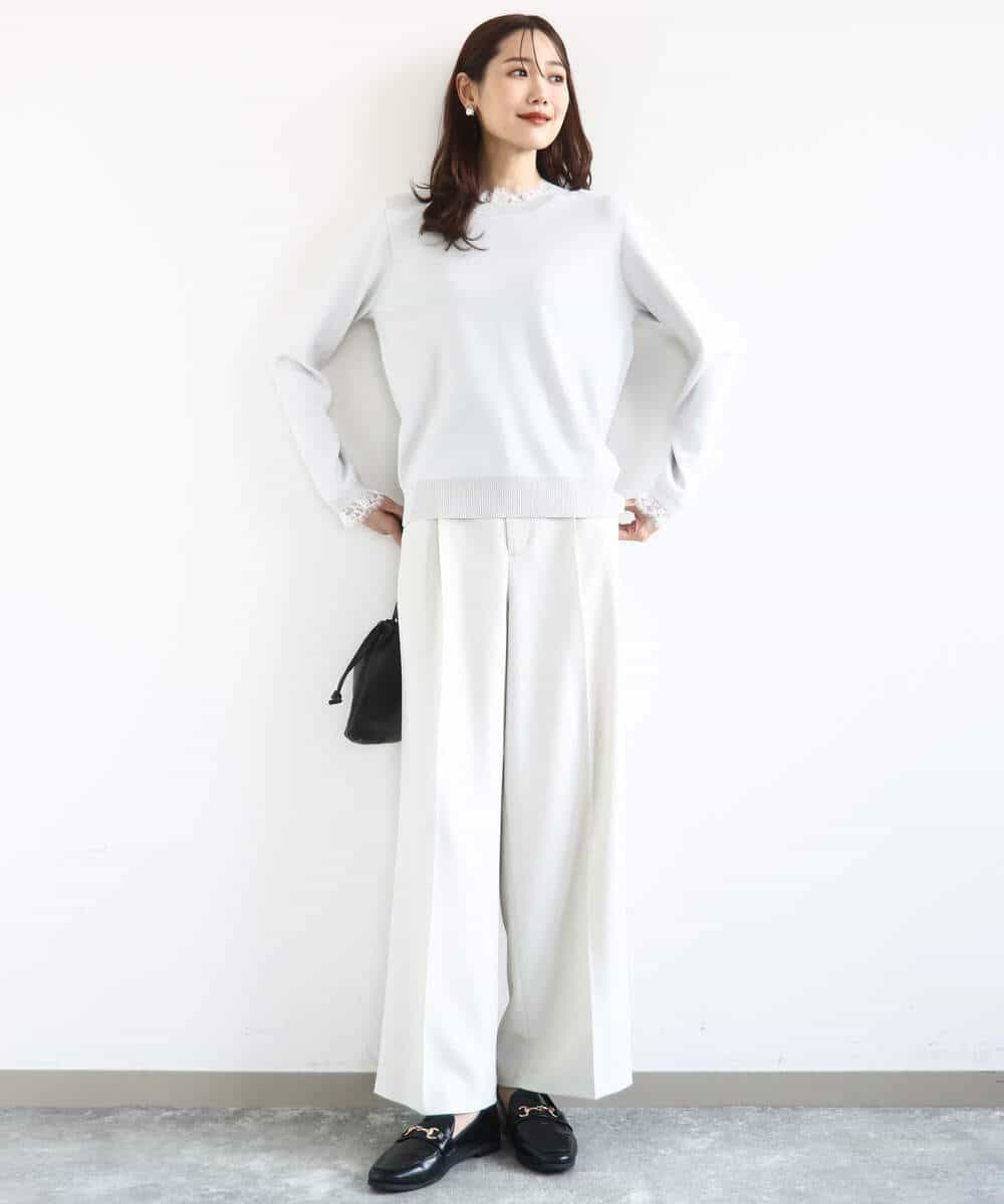 FKFDD11140 MK MICHEL KLEIN(MK ミッシェルクラン) [洗える]レースデザインコンパクトニット ライトグレー