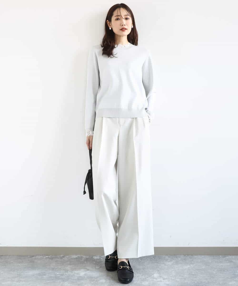 FKFDD11140 MK MICHEL KLEIN(MK ミッシェルクラン) [洗える]レースデザインコンパクトニット ライトグレー