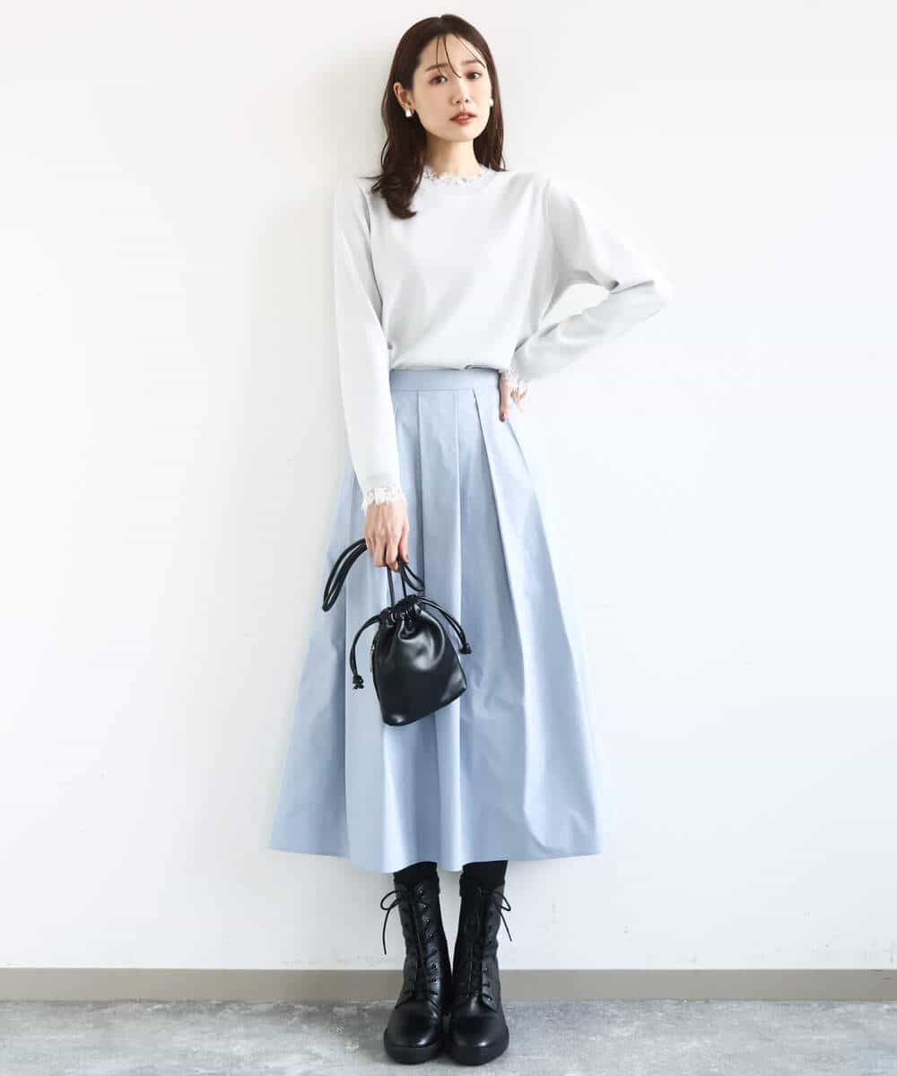FKFDD11140 MK MICHEL KLEIN(MK ミッシェルクラン) [洗える]レースデザインコンパクトニット ライトグレー