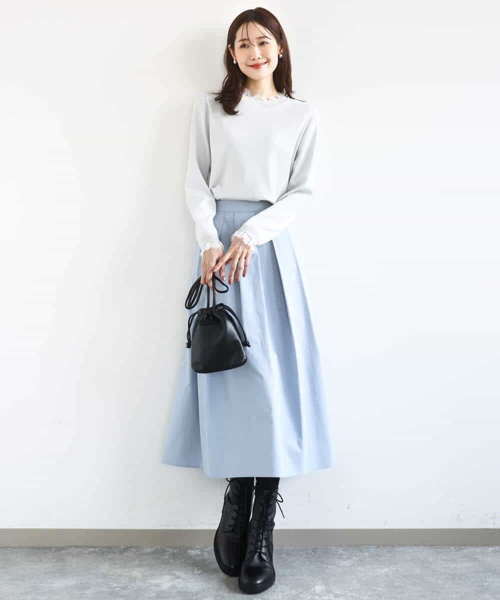 FKFDD11140 MK MICHEL KLEIN(MK ミッシェルクラン) [洗える]レースデザインコンパクトニット ライトグレー