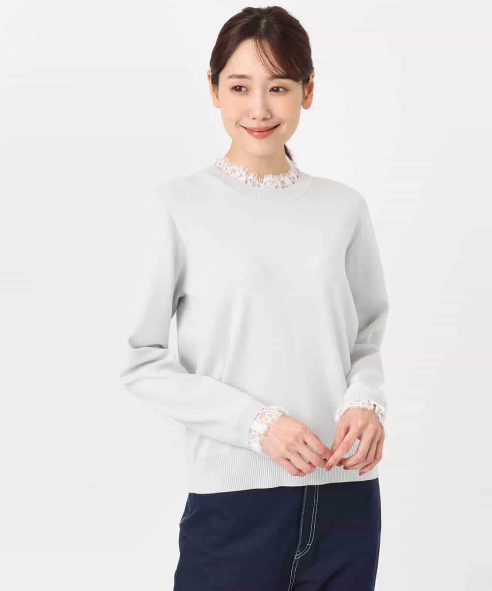 FKFDD11140 MK MICHEL KLEIN(MK ミッシェルクラン) [洗える]レースデザインコンパクトニット ライトグレー
